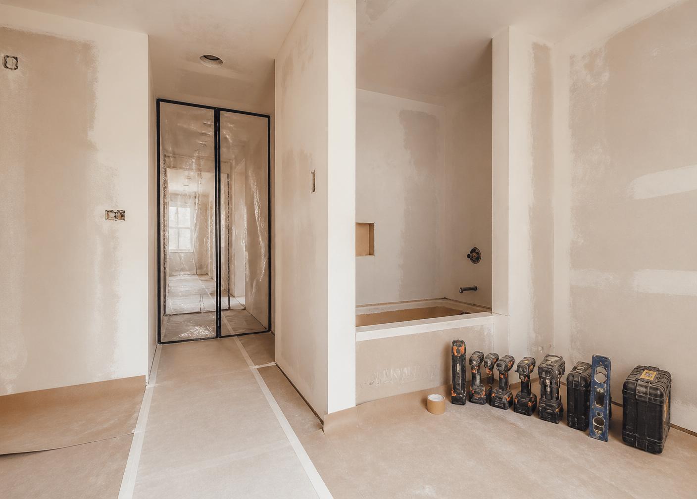 Baño reformado con revestimiento efecto mármol